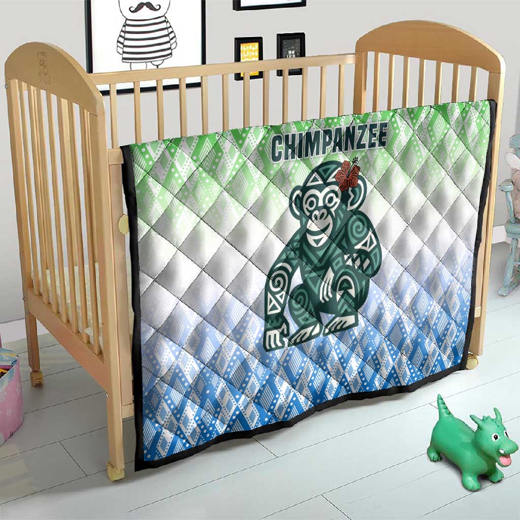 Sierra Leone Quilt - Tribal Chimpanzee Design and Green Blue Gradient Pattern