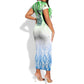 Sierra Leone Short Sleeve Bodycon Dress - Tribal Chimpanzee Design and Green Blue Gradient Pattern