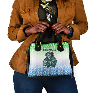 Sierra Leone Shoulder Handbag - Tribal Chimpanzee Design and Green Blue Gradient Pattern