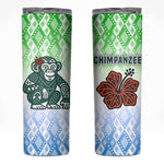 Sierra Leone Skinny Tumbler - Tribal Chimpanzee Design and Green Blue Gradient Pattern