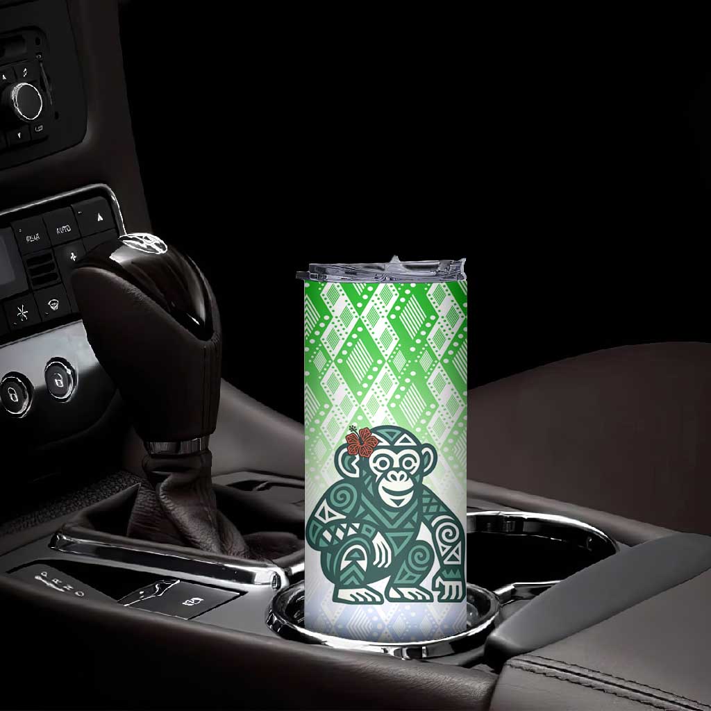 Sierra Leone Skinny Tumbler - Tribal Chimpanzee Design and Green Blue Gradient Pattern