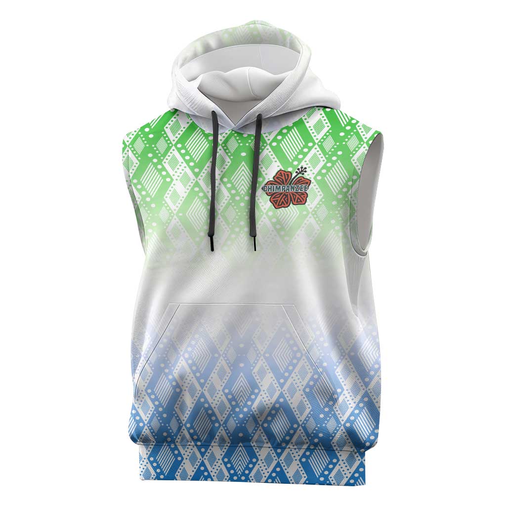 Sierra Leone Sleeveless Hoodie - Tribal Chimpanzee Design and Green Blue Gradient Pattern - African Pride