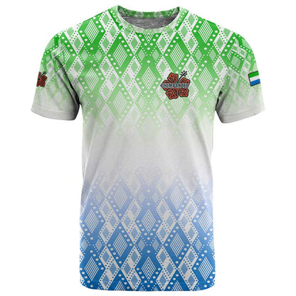 Sierra Leone T shirt - Tribal Chimpanzee Design and Green Blue Gradient Pattern