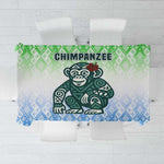 Sierra Leone Tablecloth - Tribal Chimpanzee Design and Green Blue Gradient Pattern