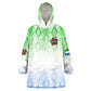Sierra Leone Wearable Blanket Hoodie - Tribal Chimpanzee Design and Green Blue Gradient Pattern