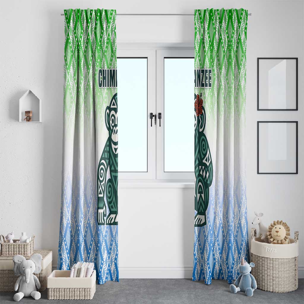 Sierra Leone Window Curtain - Tribal Chimpanzee Design and Green Blue Gradient Pattern