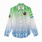 Sierra Leone Women Casual Shirt - Tribal Chimpanzee Design and Green Blue Gradient Pattern