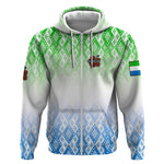 Sierra Leone Zip Hoodie - Tribal Chimpanzee Design and Green Blue Gradient Pattern