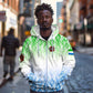 Sierra Leone Zip Hoodie - Tribal Chimpanzee Design and Green Blue Gradient Pattern