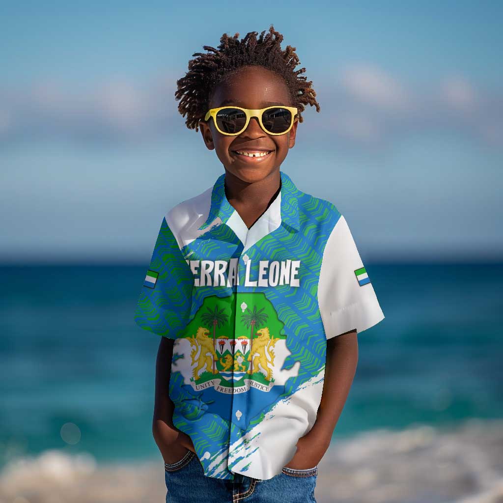 Sierra Leone Crest Kid Hawaiian Shirt with National Coat of Arms and Flag Colors