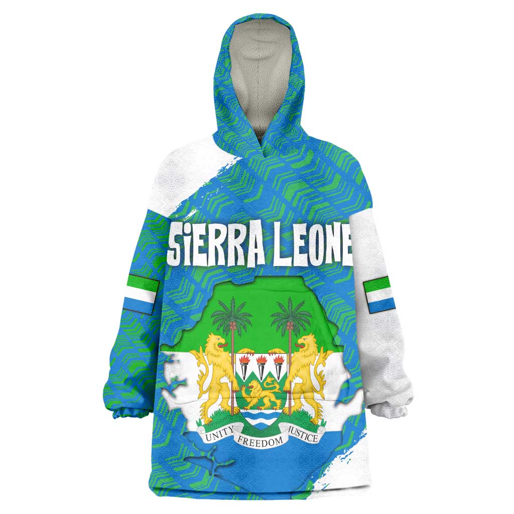 Sierra Leone Crest Kid Wearable Blanket Hoodie with National Coat of Arms and Flag Colors