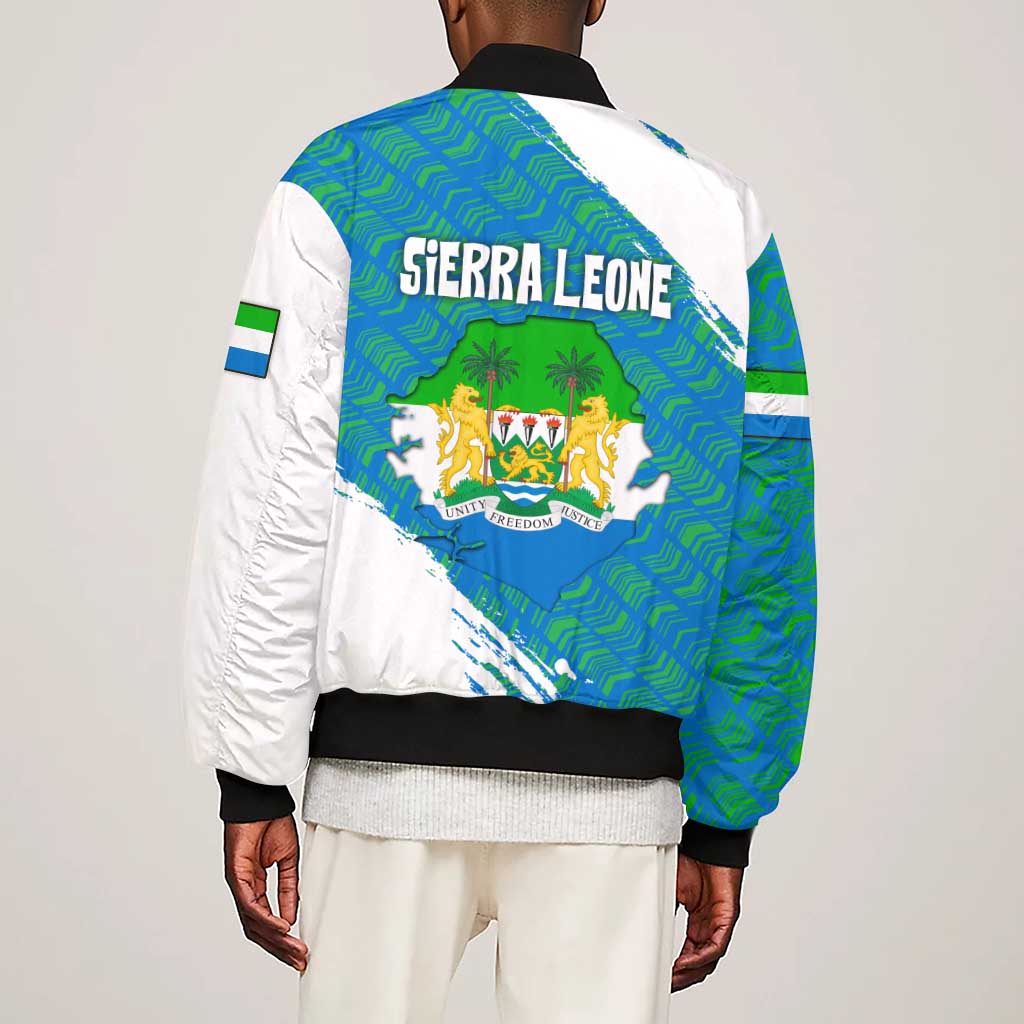Sierra Leone Crest Sleeve Zip Bomber Jacket with National Coat of Arms and Flag Colors