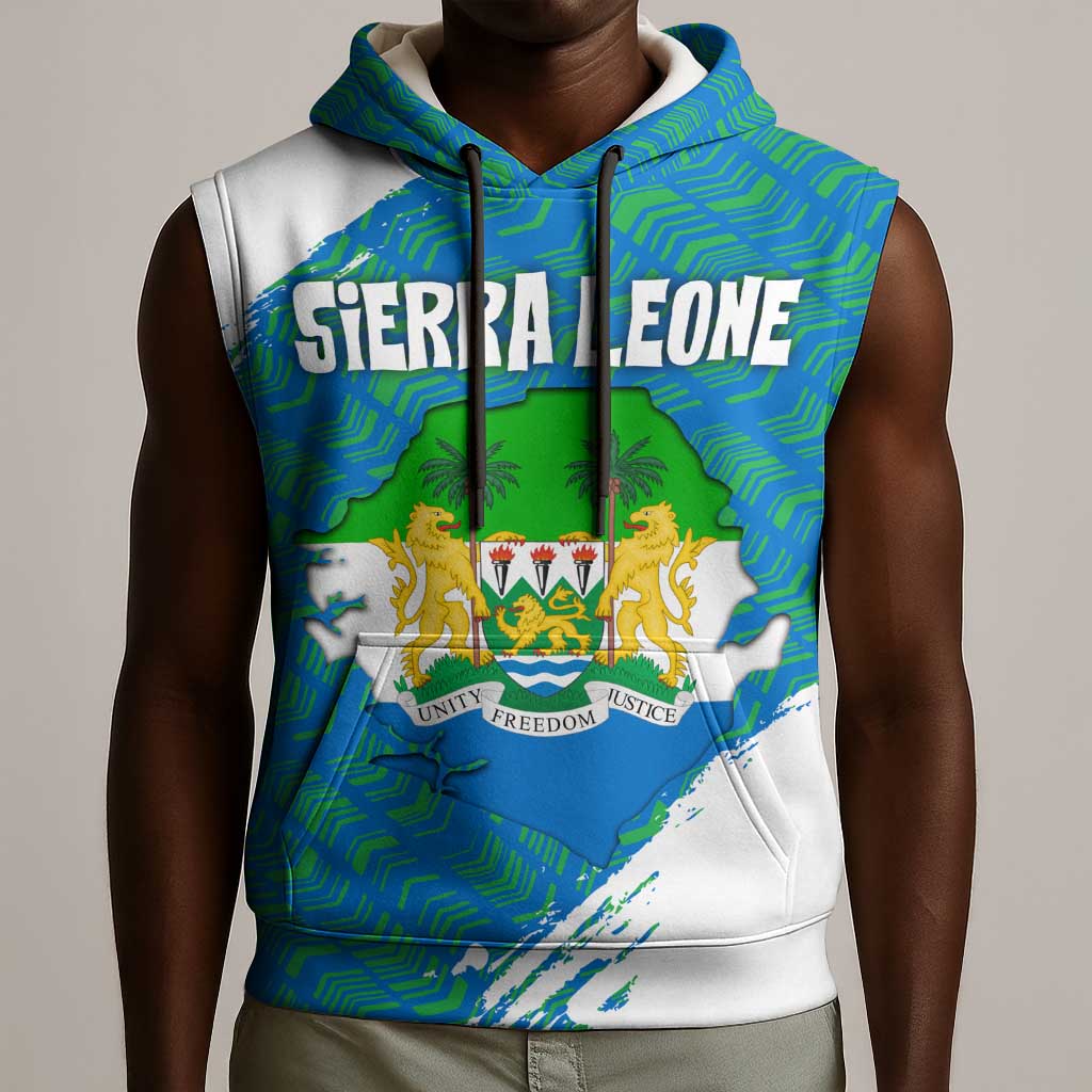 Sierra Leone Crest Sleeveless Hoodie with National Coat of Arms and Flag Colors - African Pride