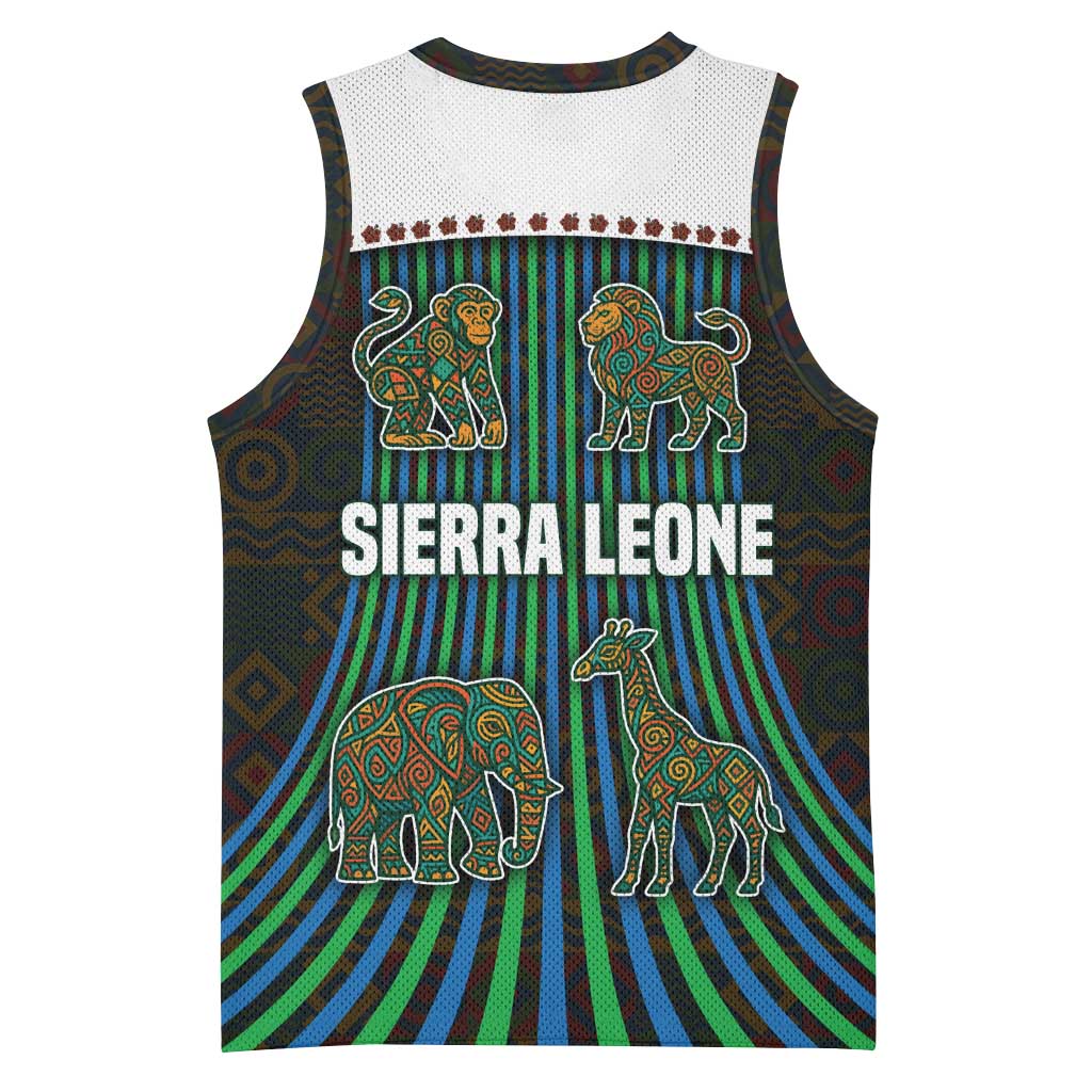 Sierra Leone Basketball Jersey - Tribal Animal Pattern Featuring Lion Elephant Giraffe and Monkey TS04