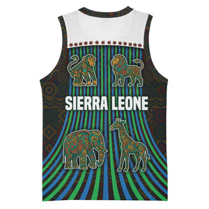Sierra Leone Basketball Jersey - Tribal Animal Pattern Featuring Lion Elephant Giraffe and Monkey TS04