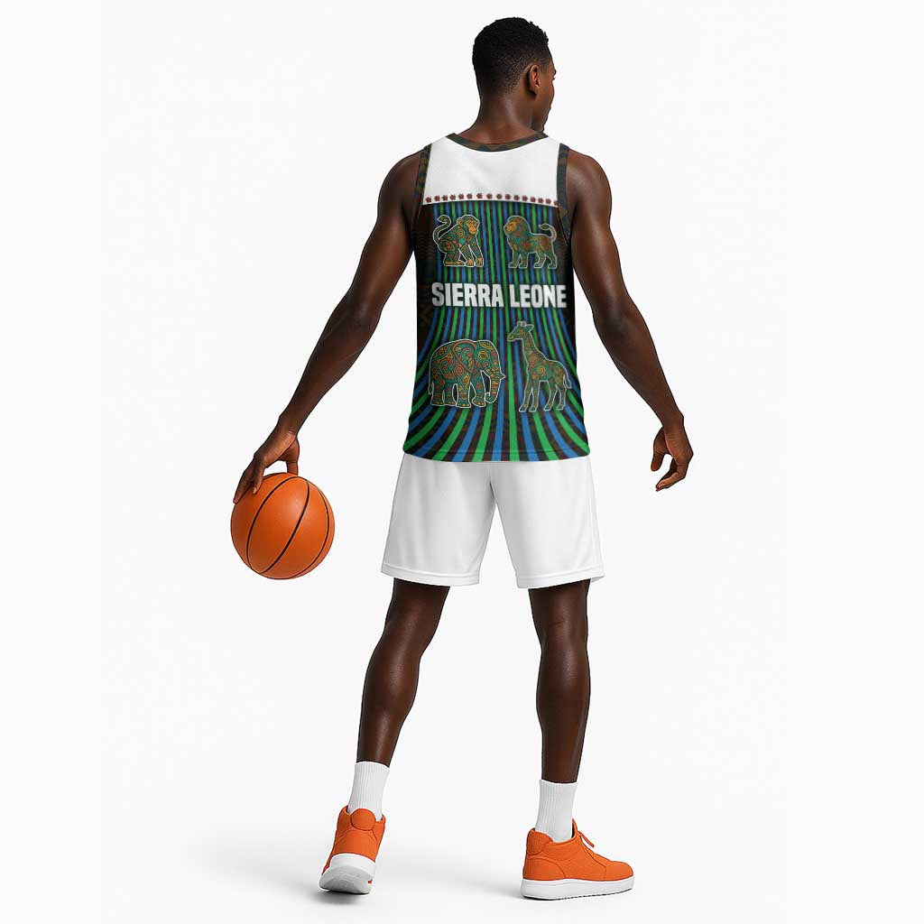 Sierra Leone Basketball Jersey - Tribal Animal Pattern Featuring Lion Elephant Giraffe and Monkey TS04