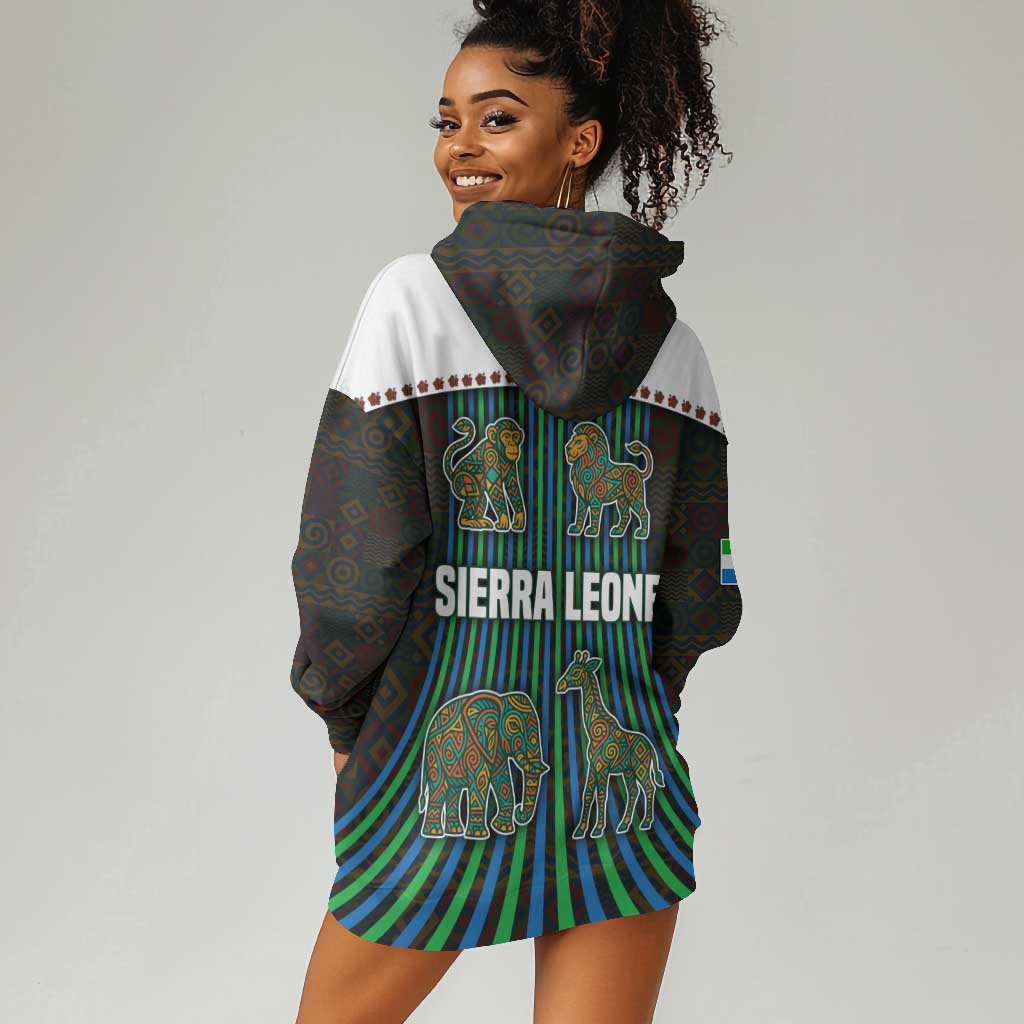 Sierra Leone Hoodie Dress - Tribal Animal Pattern Featuring Lion Elephant Giraffe and Monkey