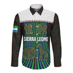 Sierra Leone Long Sleeve Button Shirt - Tribal Animal Pattern Featuring Lion Elephant Giraffe and Monkey