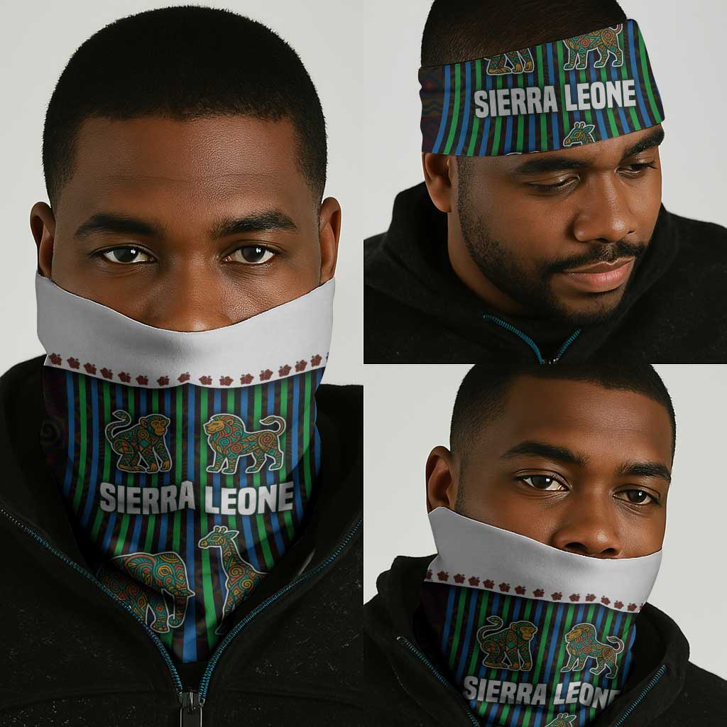 Sierra Leone Neck Gaiter - Tribal Animal Pattern Featuring Lion Elephant Giraffe and Monkey TS04