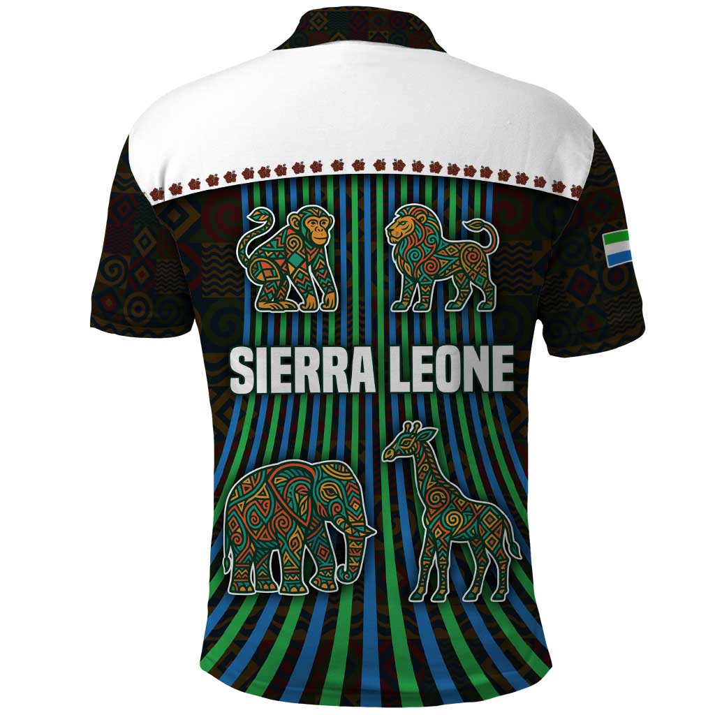 Sierra Leone Polo Shirt - Tribal Animal Pattern Featuring Lion Elephant Giraffe and Monkey