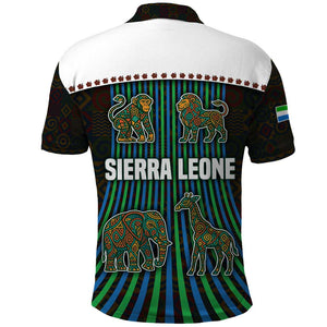Sierra Leone Polo Shirt - Tribal Animal Pattern Featuring Lion Elephant Giraffe and Monkey