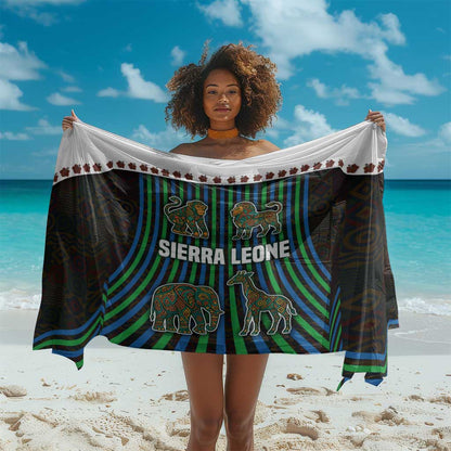 Sierra Leone Sarong - Tribal Animal Pattern Featuring Lion Elephant Giraffe and Monkey
