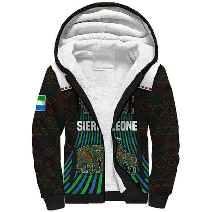 Sierra Leone Sherpa Hoodie - Tribal Animal Pattern Featuring Lion Elephant Giraffe and Monkey