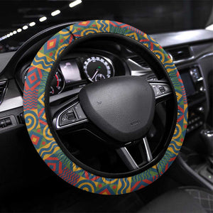 Sierra Leone Steering Wheel Cover - Tribal Animal Pattern Featuring Lion Elephant Giraffe and Monkey