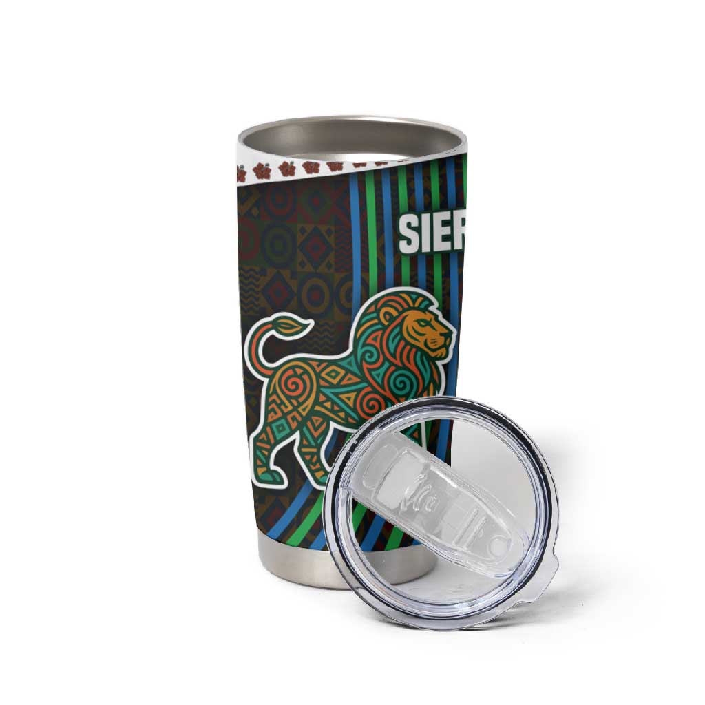 Sierra Leone Tumbler Cup - Tribal Animal Pattern Featuring Lion Elephant Giraffe and Monkey