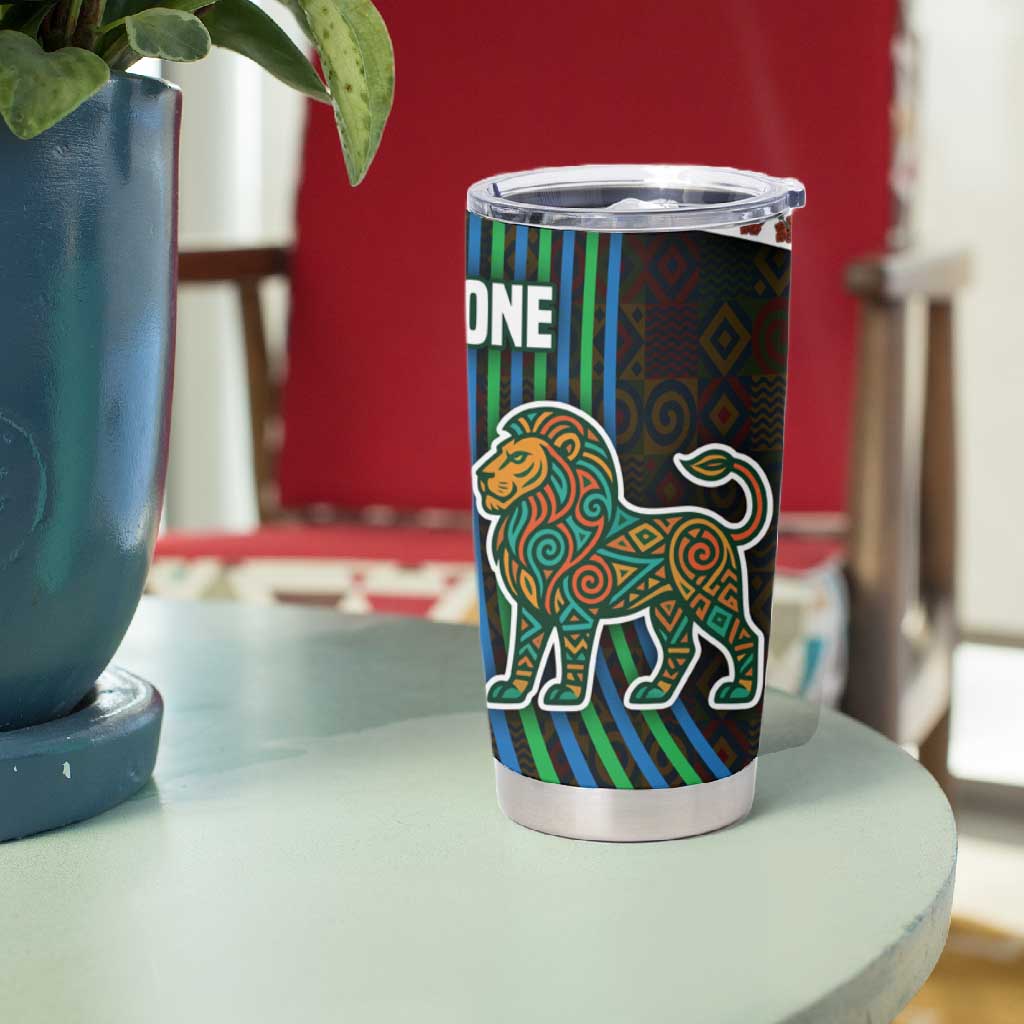 Sierra Leone Tumbler Cup - Tribal Animal Pattern Featuring Lion Elephant Giraffe and Monkey