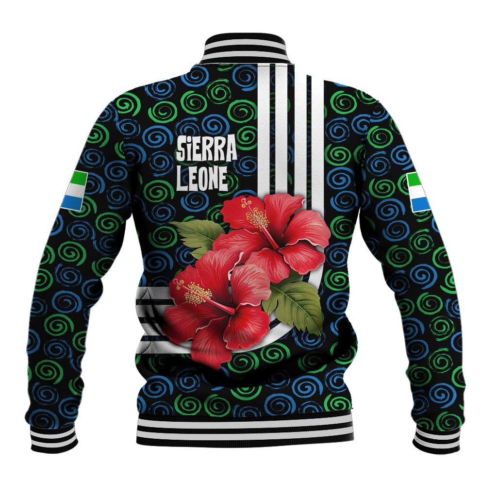 Sierra Leone Baseball Jacket Red Hibiscus Floral Design