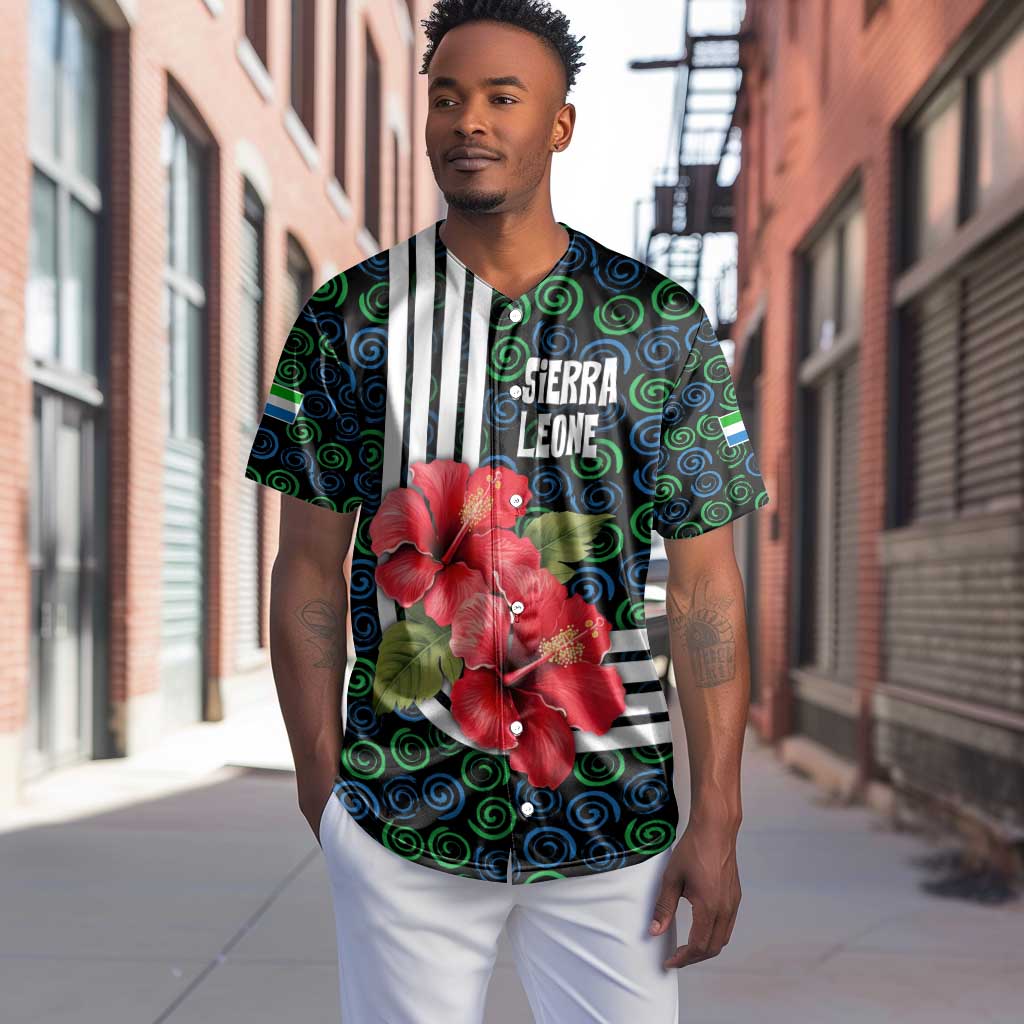Sierra Leone Baseball Jersey Red Hibiscus Floral Design