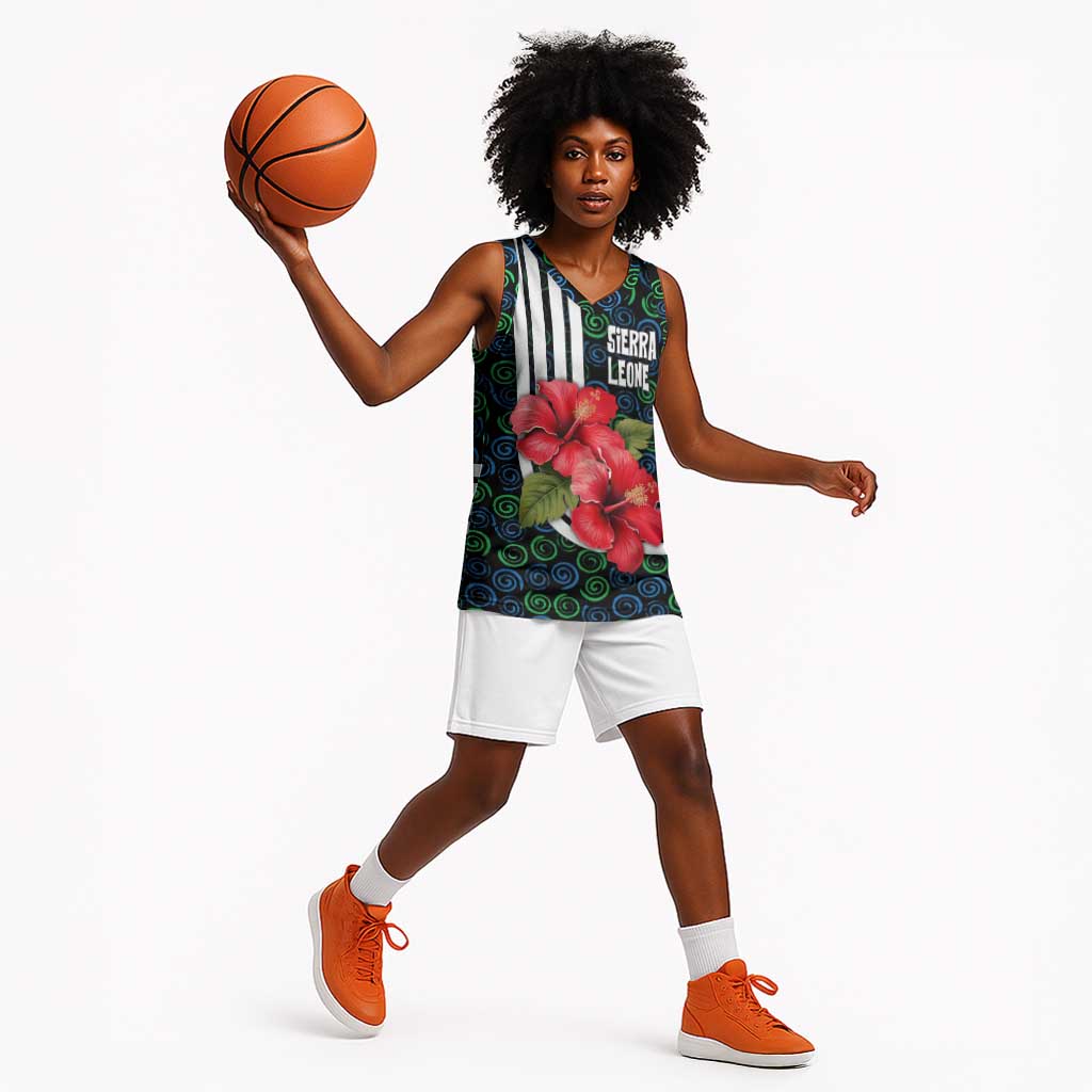 Sierra Leone Basketball Jersey Red Hibiscus Floral Design TS04