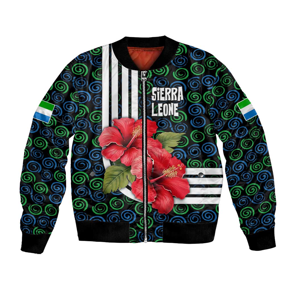 Sierra Leone Bomber Jacket Red Hibiscus Floral Design