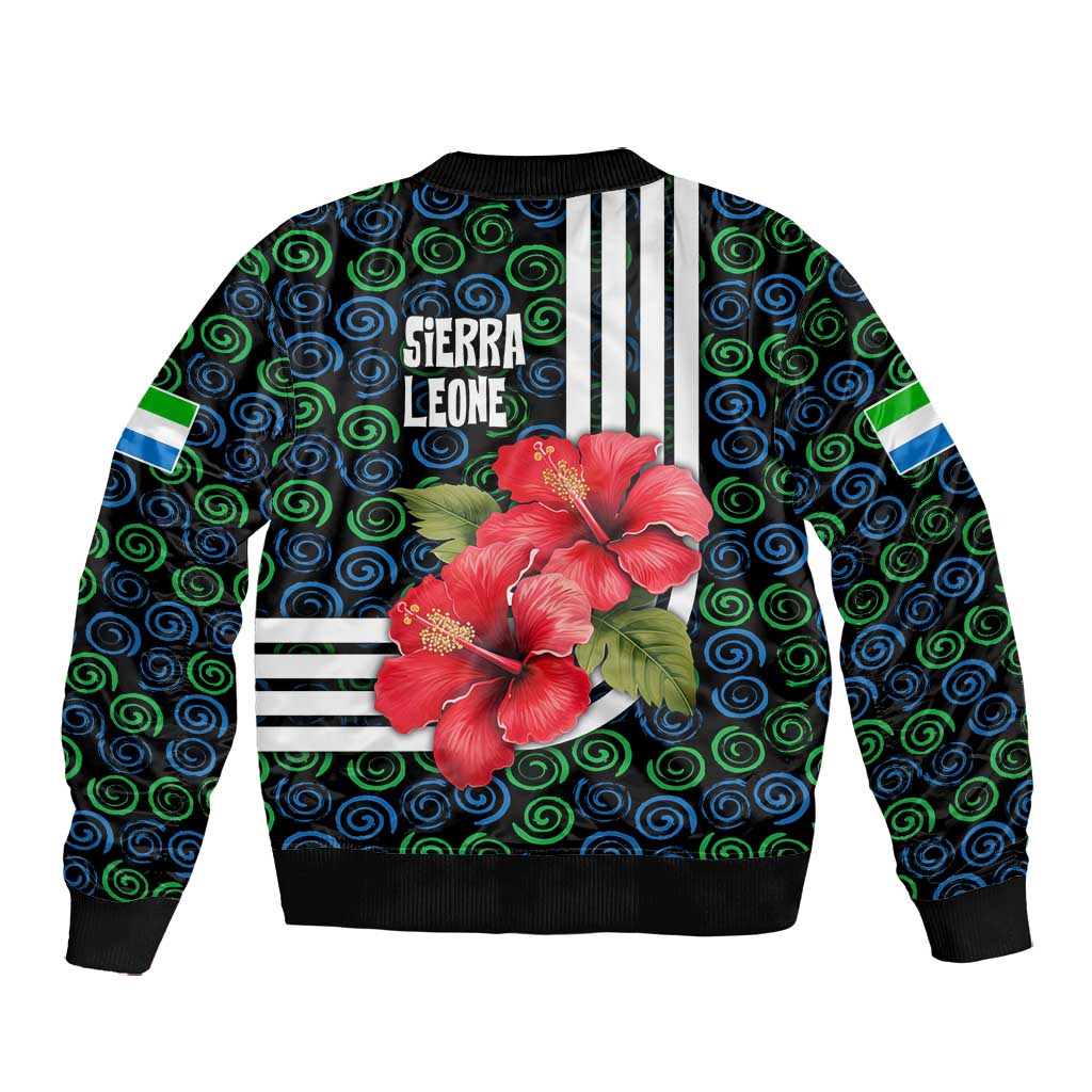 Sierra Leone Bomber Jacket Red Hibiscus Floral Design