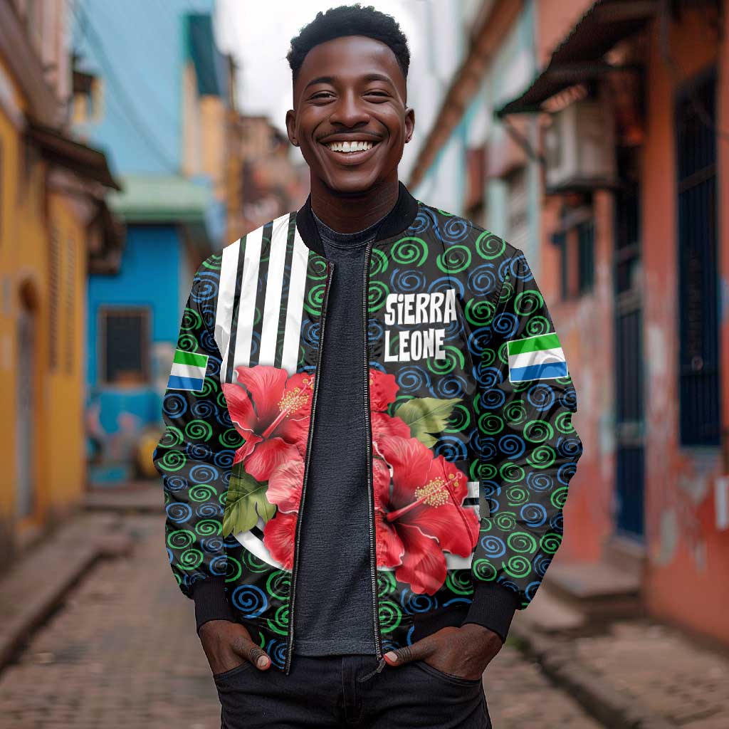 Sierra Leone Bomber Jacket Red Hibiscus Floral Design