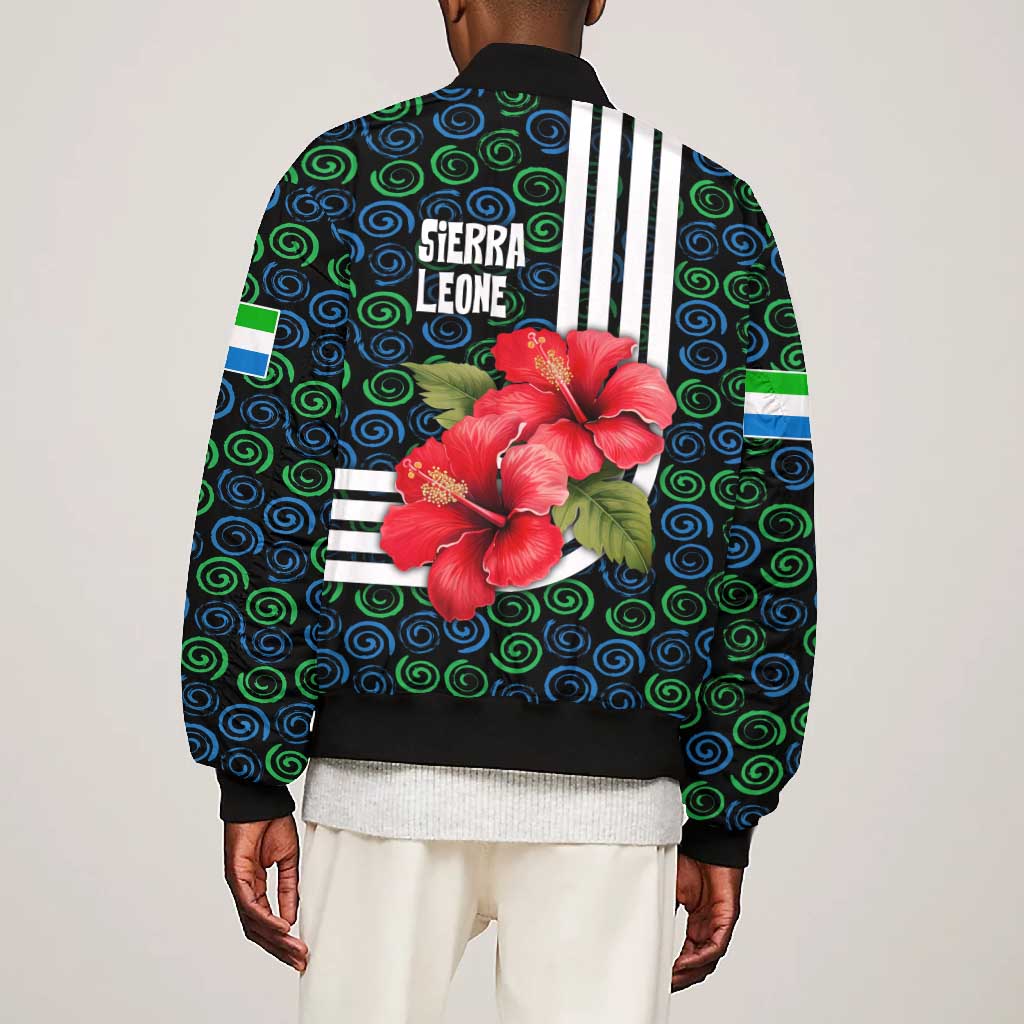Sierra Leone Bomber Jacket Red Hibiscus Floral Design