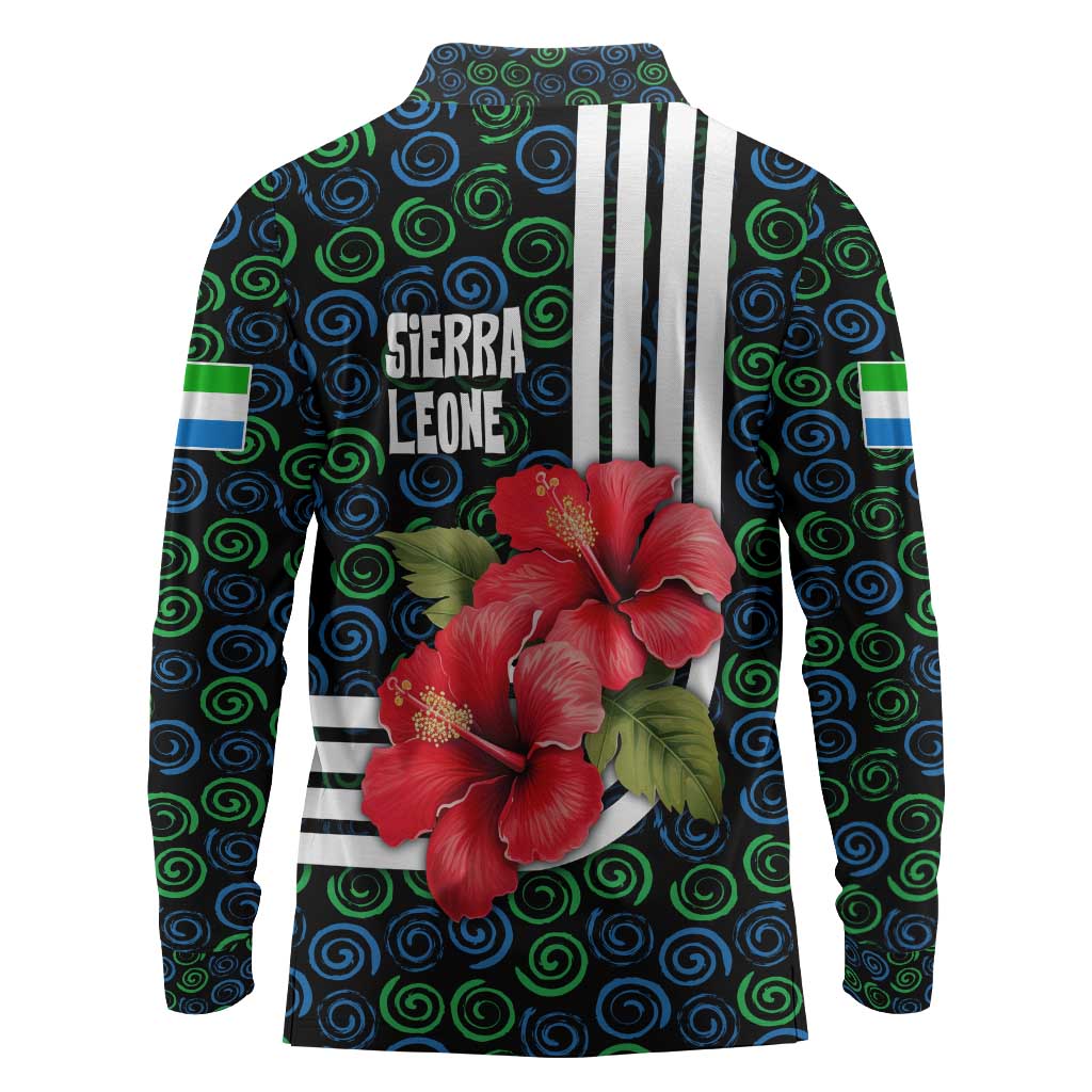 Sierra Leone Long Sleeve Polo Shirt Red Hibiscus Floral Design