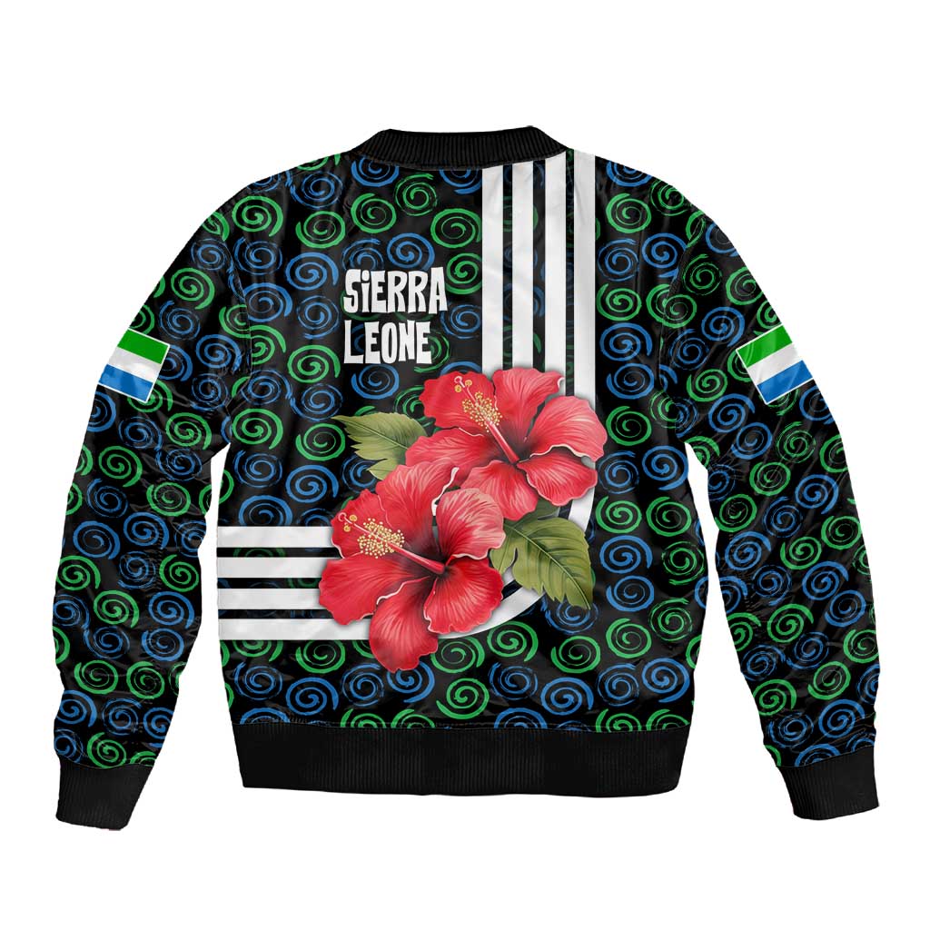 Sierra Leone Sleeve Zip Bomber Jacket Red Hibiscus Floral Design