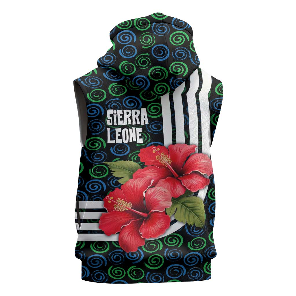 Sierra Leone Sleeveless Zip Hoodie Red Hibiscus Floral Design - African Pride