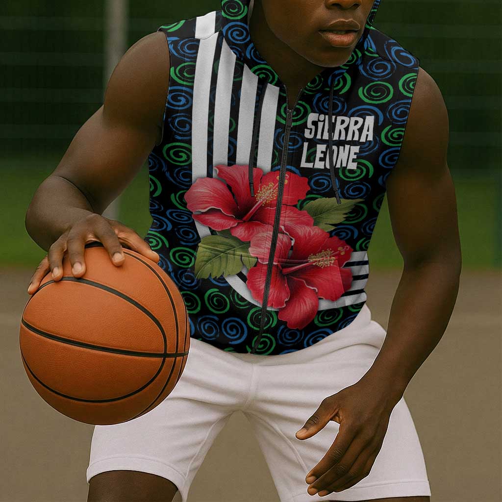 Sierra Leone Sleeveless Zip Hoodie Red Hibiscus Floral Design - African Pride