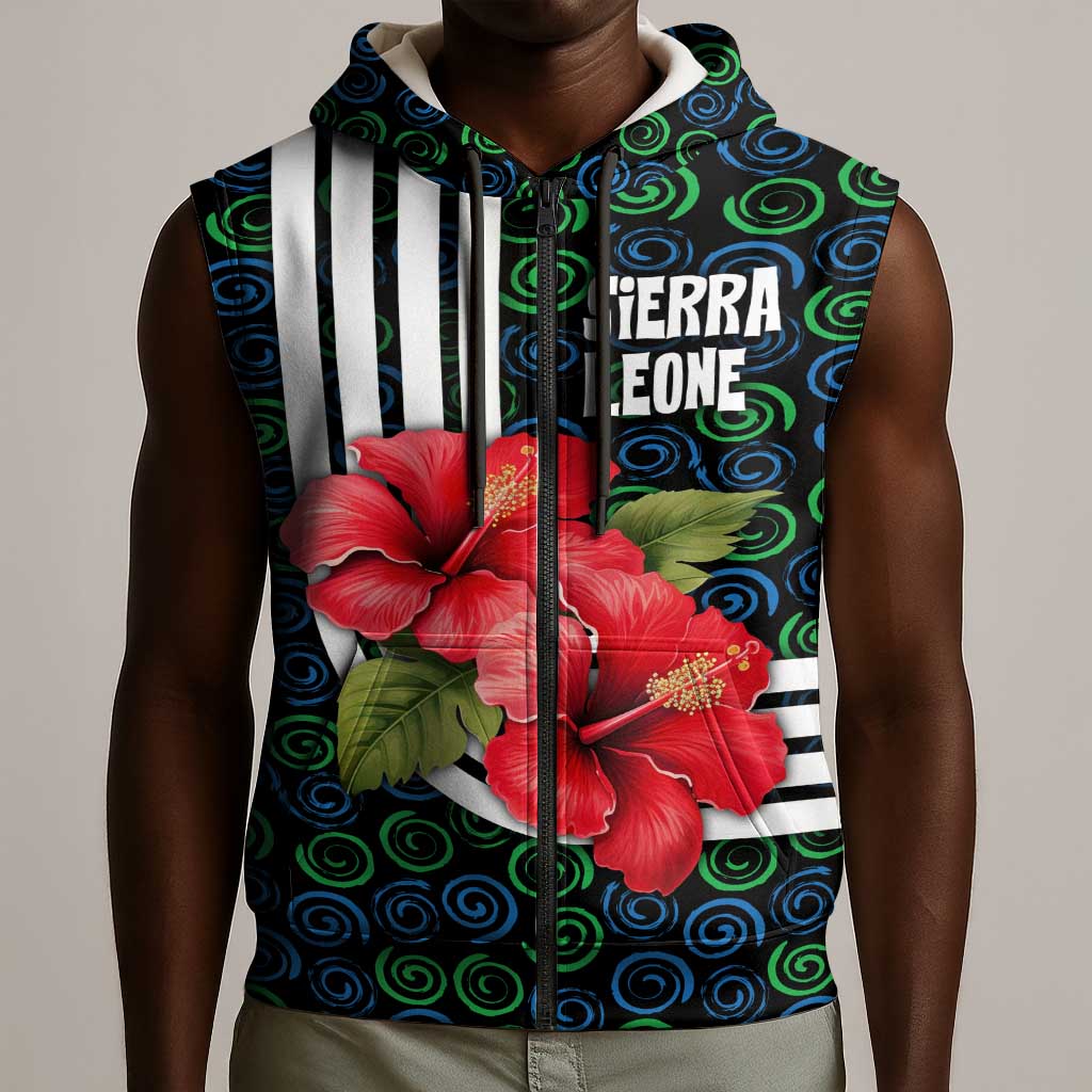 Sierra Leone Sleeveless Zip Hoodie Red Hibiscus Floral Design - African Pride