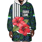 Sierra Leone Wearable Blanket Hoodie Red Hibiscus Floral Design