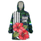 Sierra Leone Wearable Blanket Hoodie Red Hibiscus Floral Design