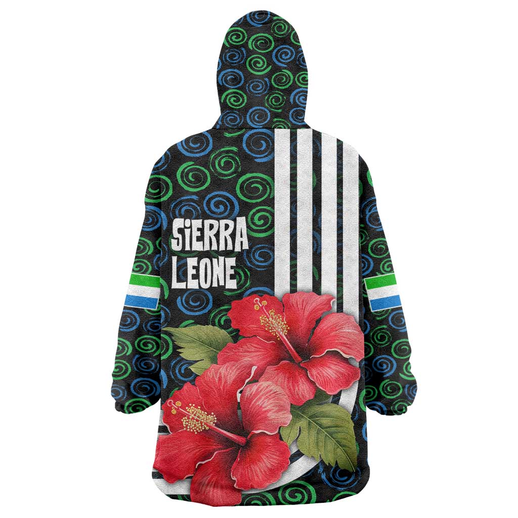 Sierra Leone Wearable Blanket Hoodie Red Hibiscus Floral Design