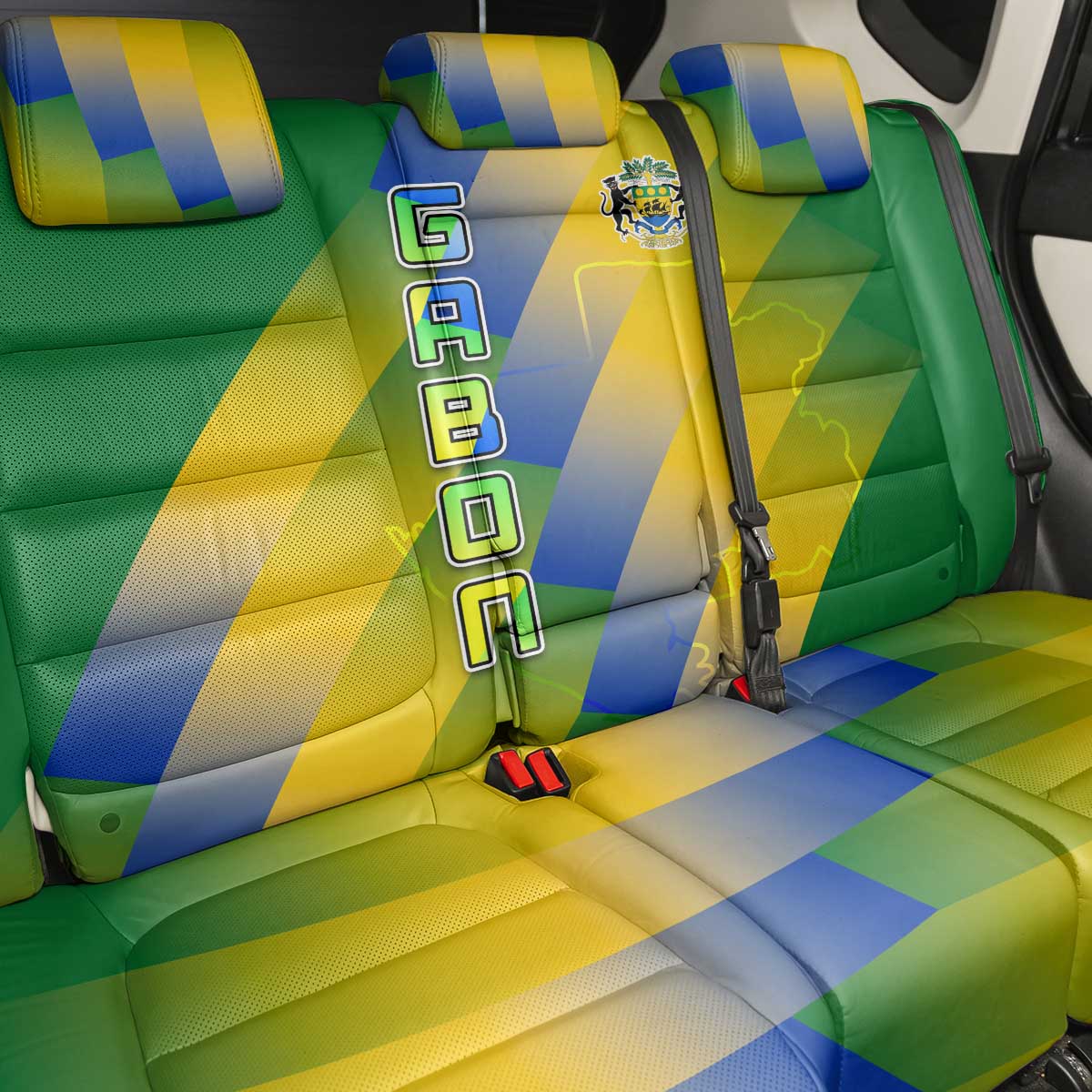 Gabon Flag Back Car Seat Cover - National Coat of Arms and Vertical Design