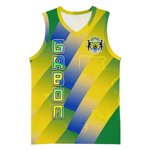 Gabon Flag Basketball Jersey - National Coat of Arms and Vertical Design TS04