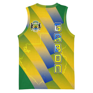 Gabon Flag Basketball Jersey - National Coat of Arms and Vertical Design TS04