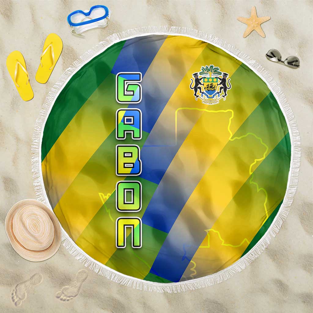 Gabon Flag Beach Blanket - National Coat of Arms and Vertical Design
