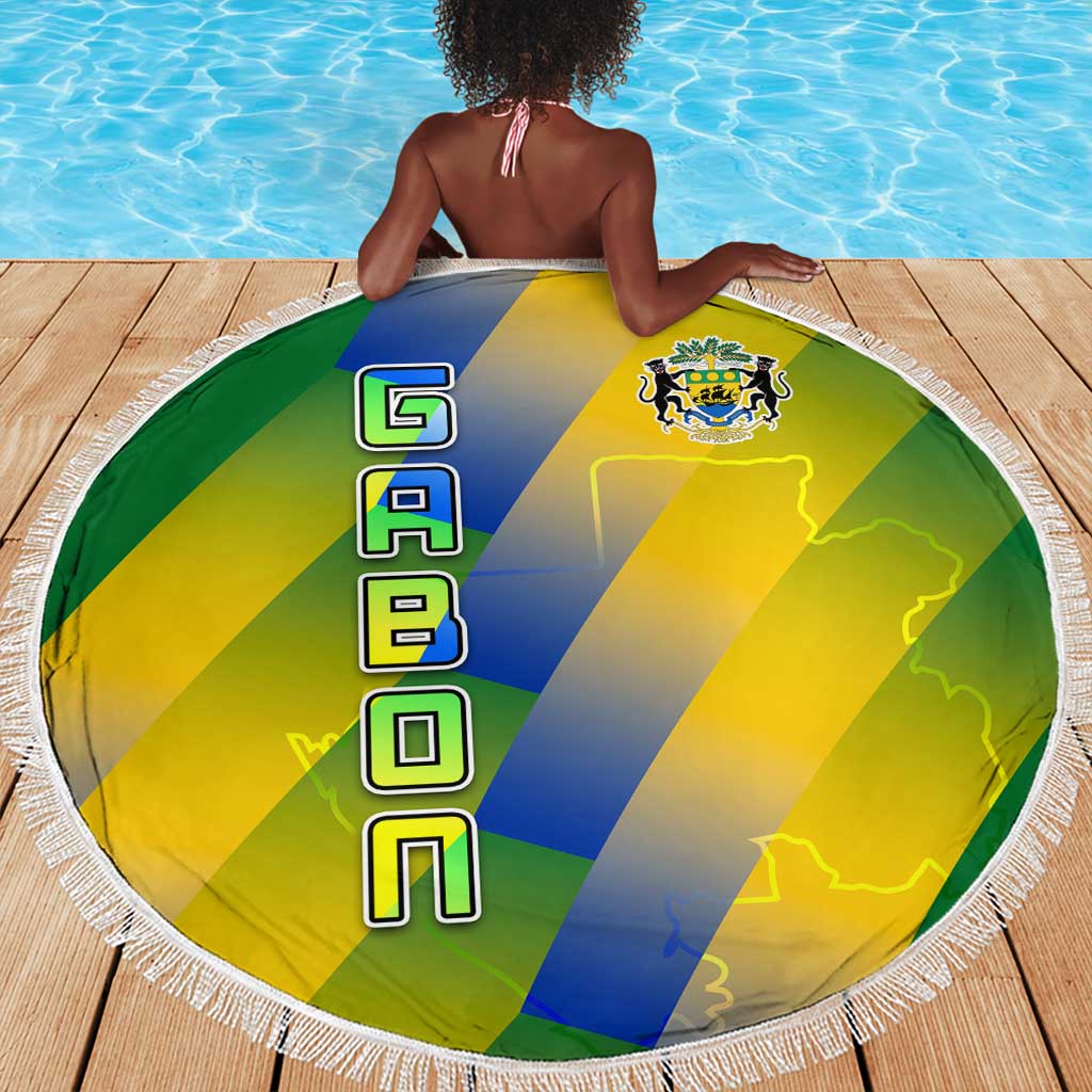 Gabon Flag Beach Blanket - National Coat of Arms and Vertical Design